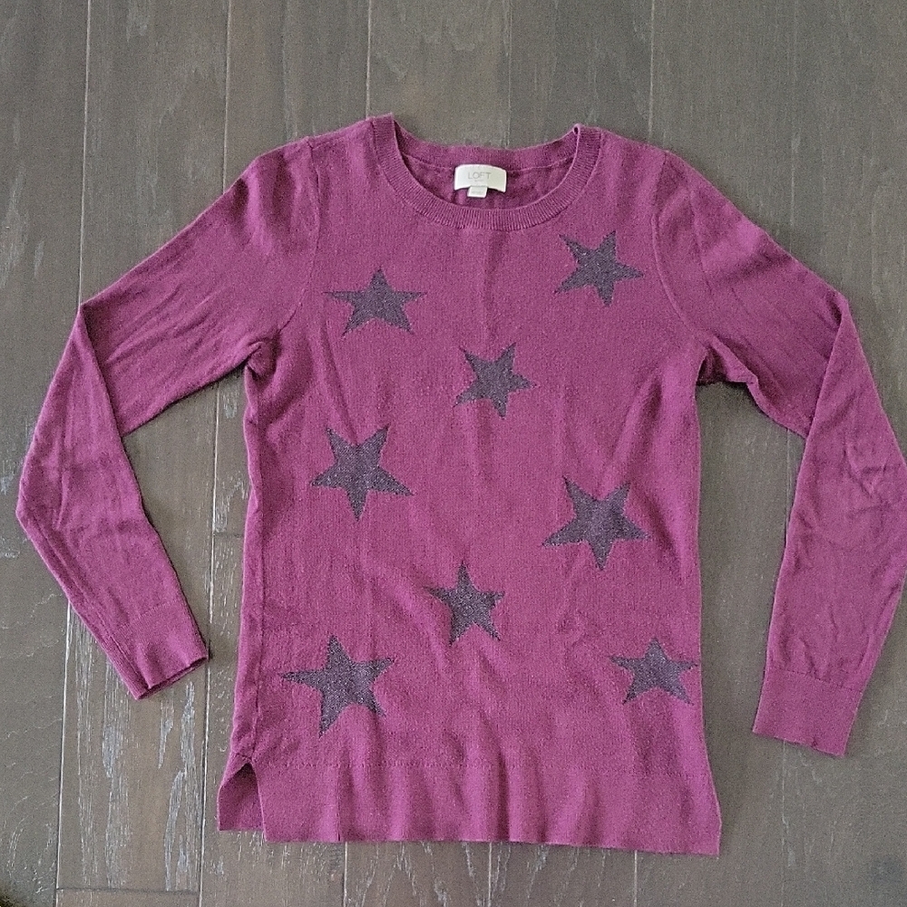 LOFT Purple and Black Knit Crew Neck Sweater